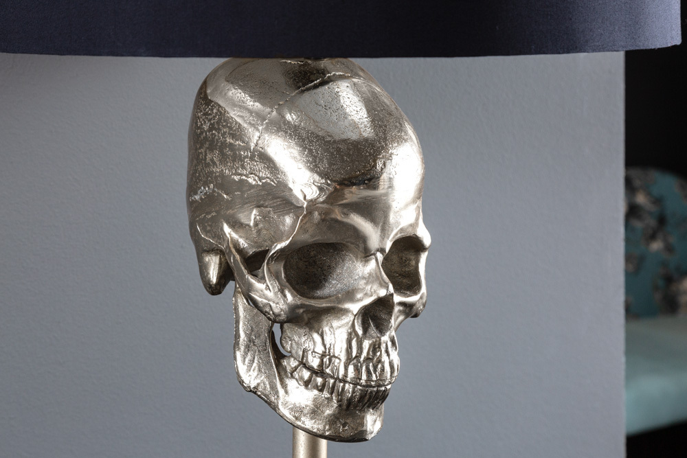Extravagante Tischlampe SKULL 56cm schwarz silber Metall Totenkopf Skulptur Leuchte