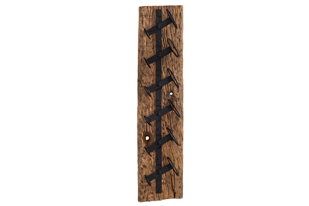Massives Wand Weinregal BARRACUDA 100cm natur Teakholz Flaschenhalter