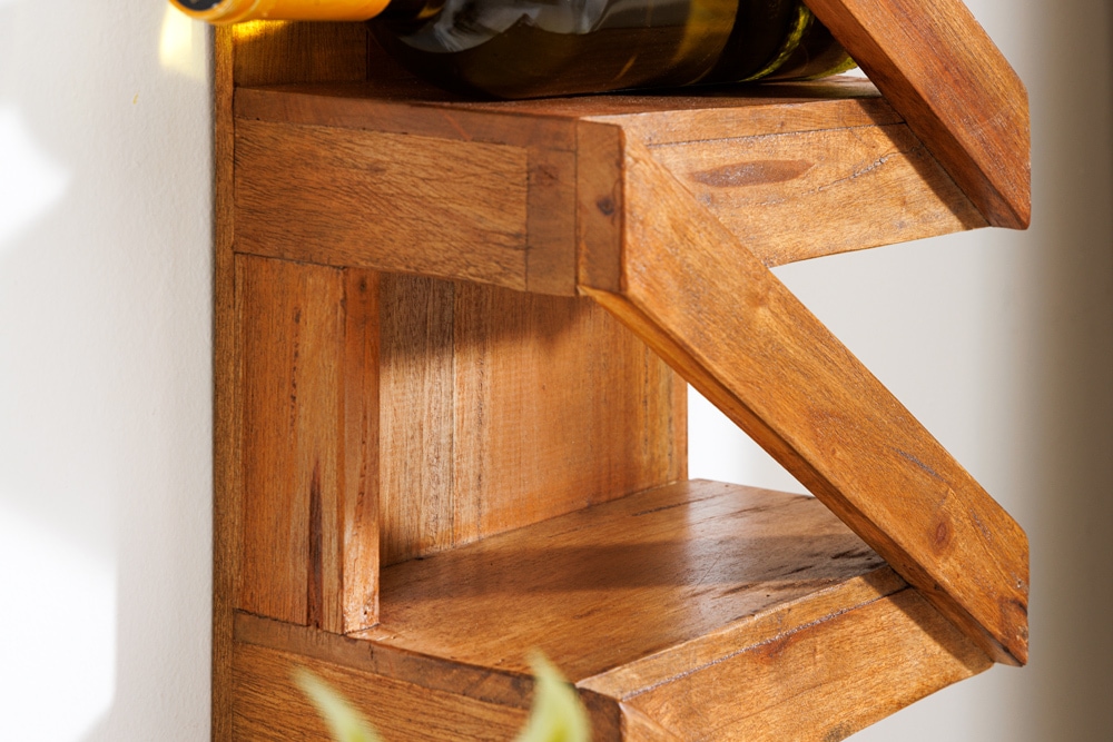 Massives Weinregal MAKASSAR 80cm recyceltes Teakholz für 5 Flaschen Wandregal