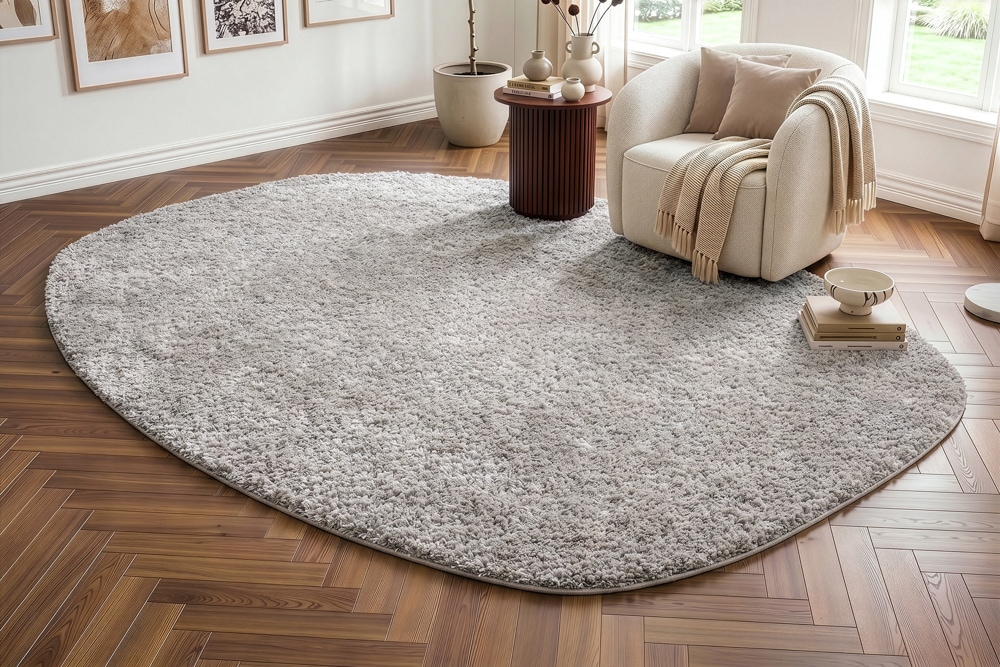Design Teppich ORGANIC 350x240cm creme Hochflor Indoor-Teppich organische Form
