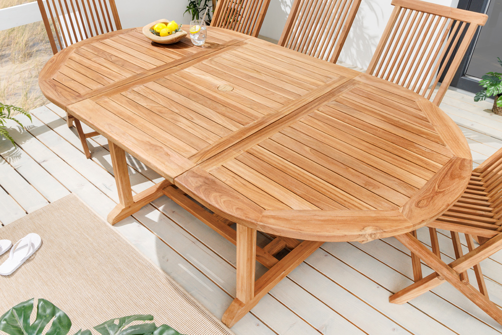 Ausziehbarer Gartentisch EMPIRE TEAK 120-180cm natur Massivholz oval