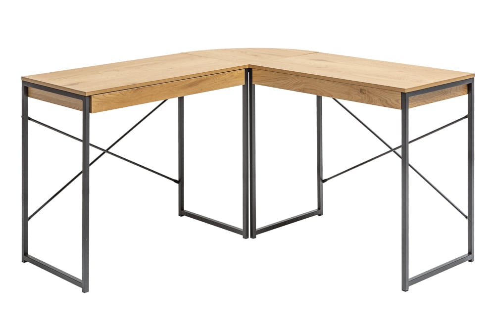 Industrial Eckschreibtisch STUDIO 130cm Eichenoptik mit Schubladen