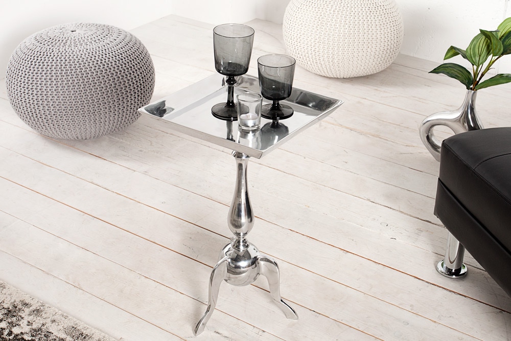 Filigraner Beistelltisch TRAYFUL 55cm silber Aluminium Tablett-Tisch