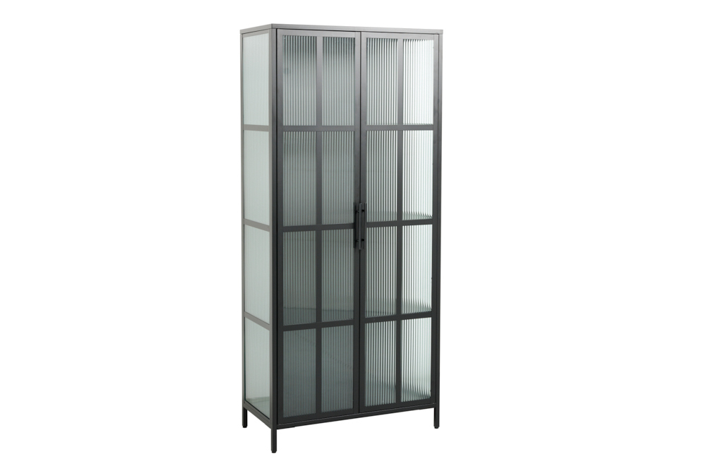 Industrial Vitrine DURA STEEL 180cm schwarz Metall Riffelglas Highboard