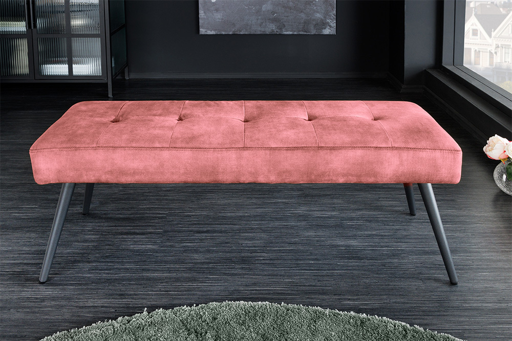 Design Sitzbank BOUTIQUE 100cm altrosa Samt schwarze Metallbeine Polsterbank