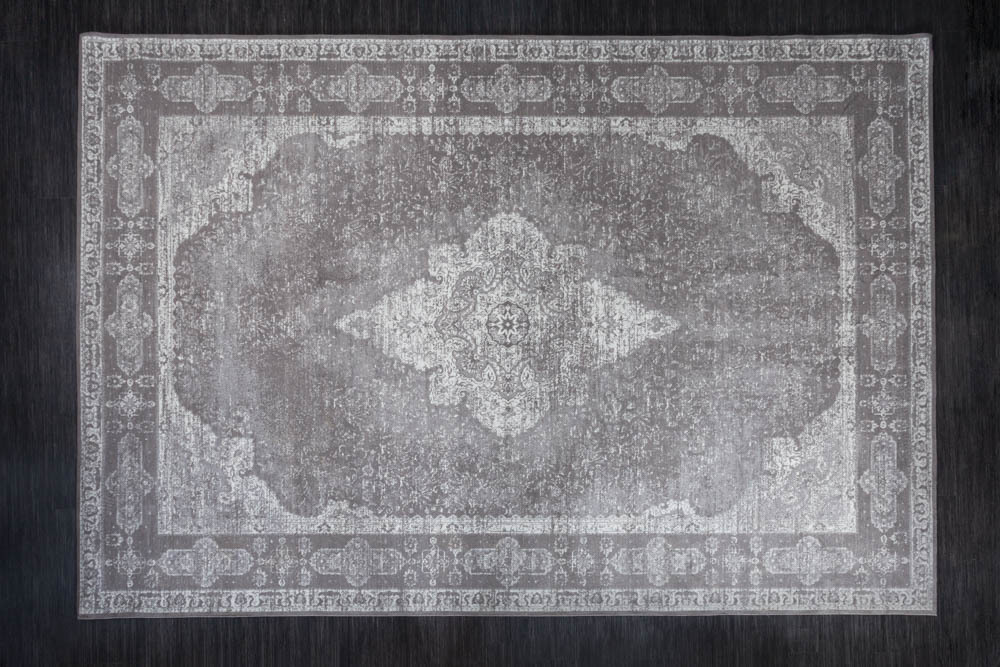 Orientalischer Baumwoll-Teppich PURE UNIQUE XXL 350x240cm antik-hellgrau geometrische Muster