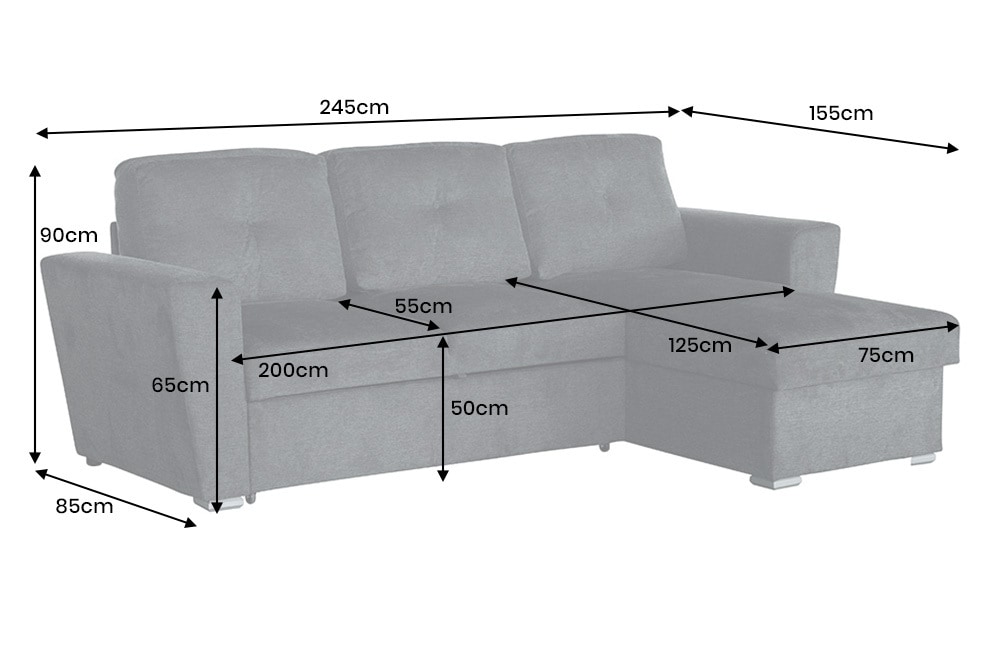 Ecksofa mit Schlaffunktion APARTMENT beidseitig aufbaubar grau Strukturstoff inkl. Stauraum