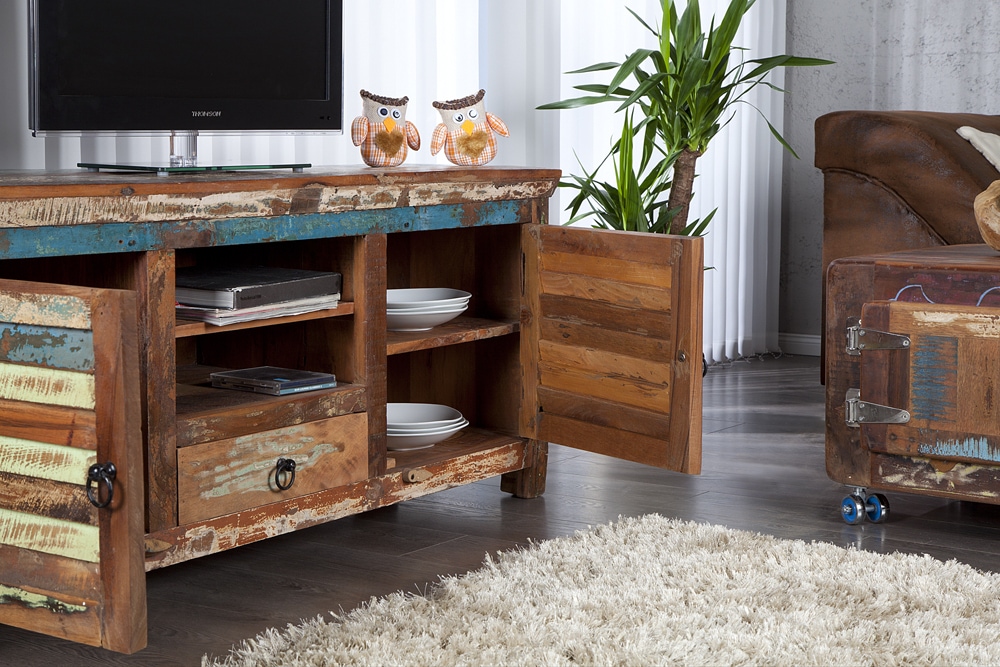 Einzigartiges TV-Board JAKARTA 150cm bunt recyceltes Massivholz