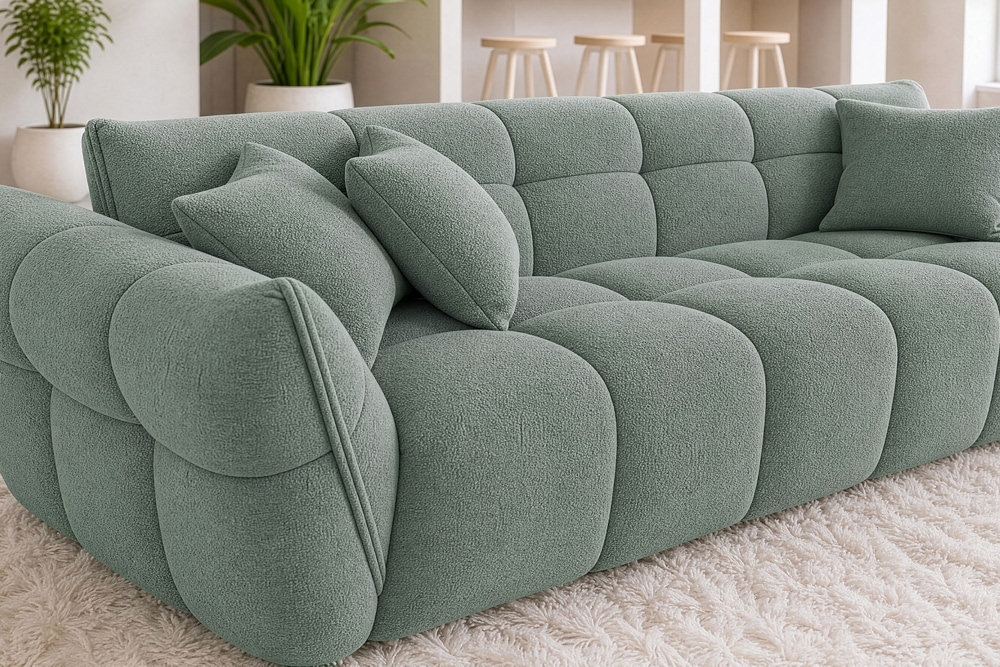 XXL Sofa CLOUD 260cm salbei Bouclé Bigsofa Federkern inkl. Kissen