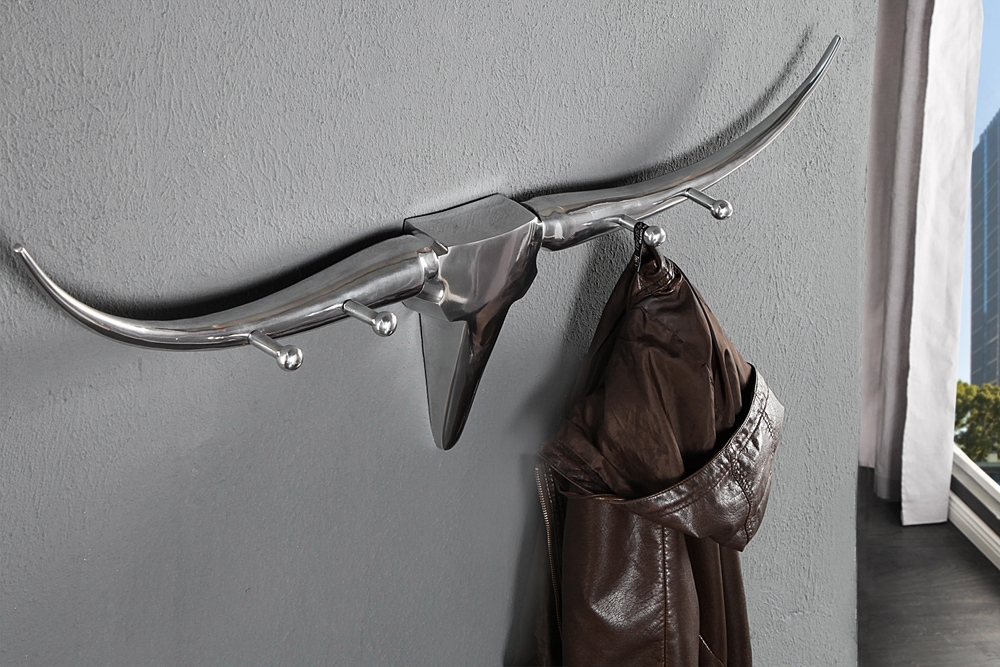 Design Garderobe BULL 100cm Aluminium Wanddekoration Stierkopf