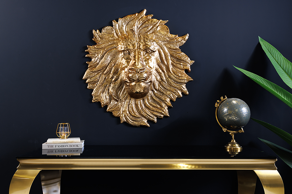Goldene Wanddeko WILDLIFE LION 60cm gold Metall Löwenkopf-Skulptur handmade