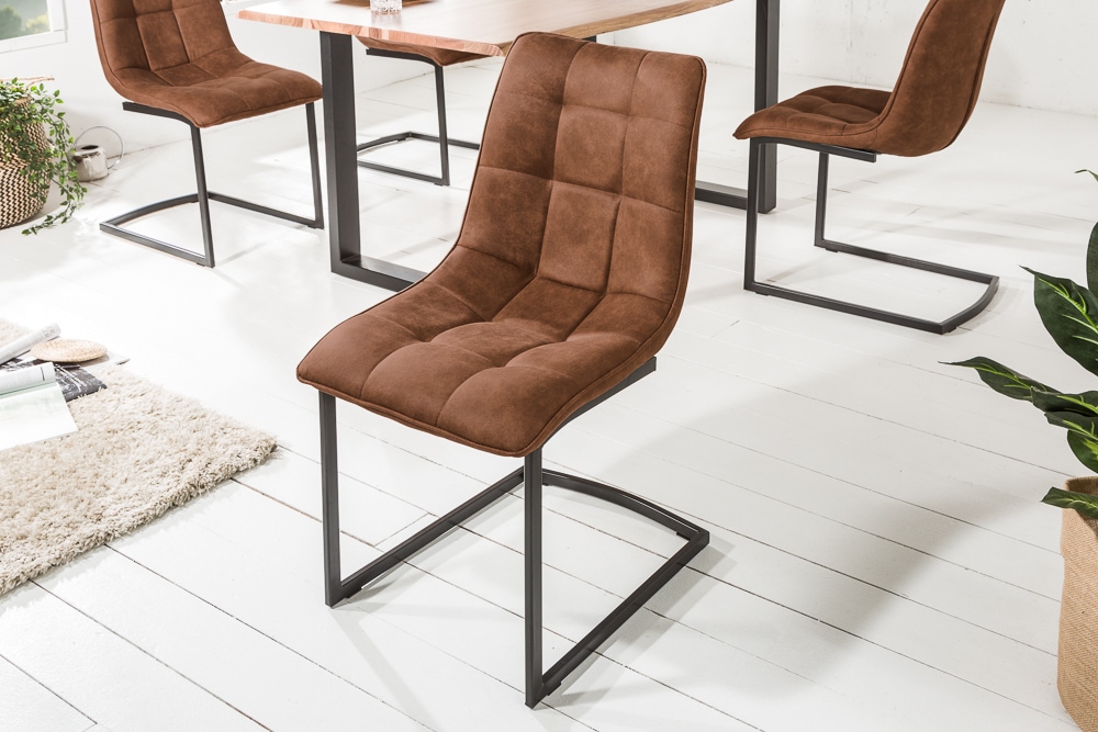 Design Freischwinger Stuhl MIAMI braun antik Metallgestell matt schwarz