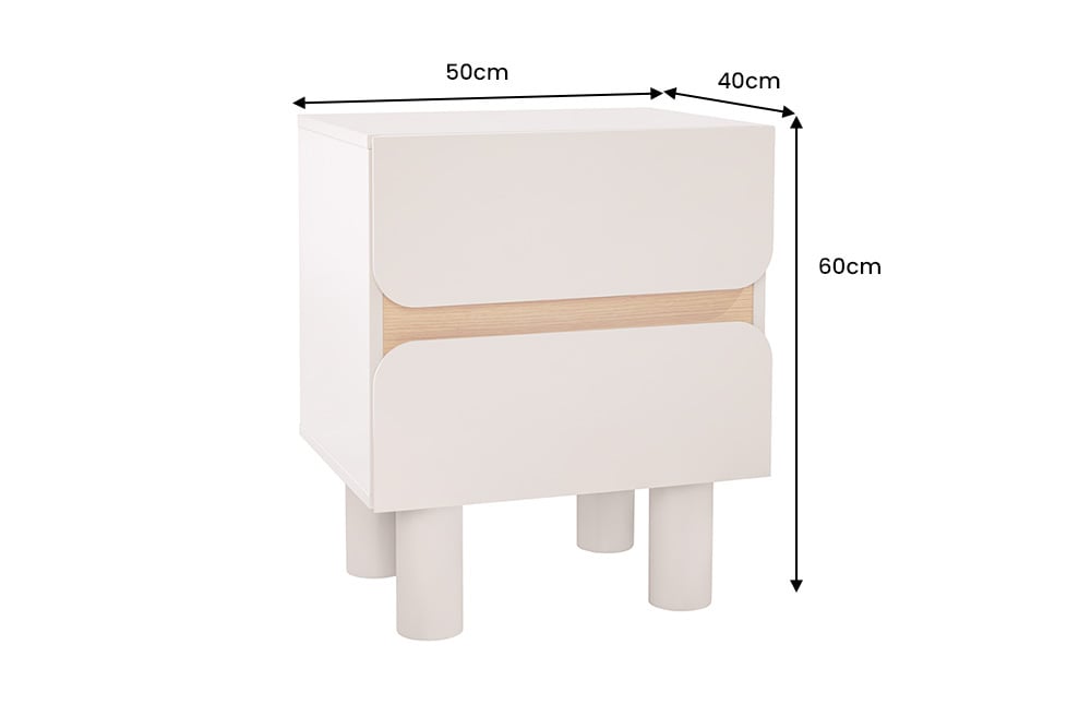 Design Nachtschrank COSMO 60cm cashmere weiß Eiche zwei Schubladen