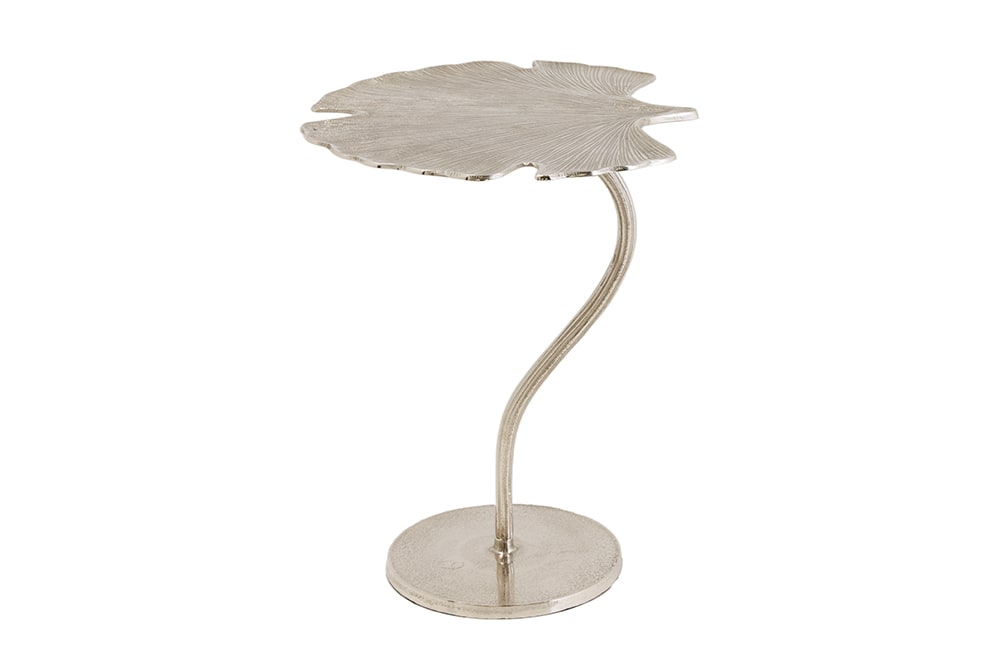 Dekorativer Beistelltisch GINKGO LEAF 55cm silber handmade Metall