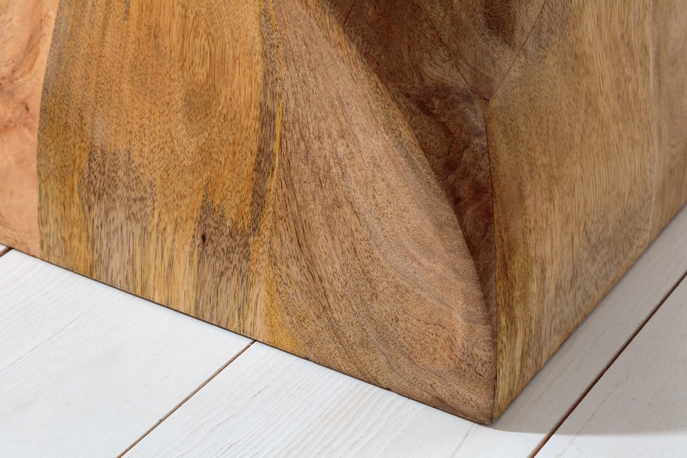 Massiver Hocker TWIST 45cm natur Mangoholz handmade Beistelltisch