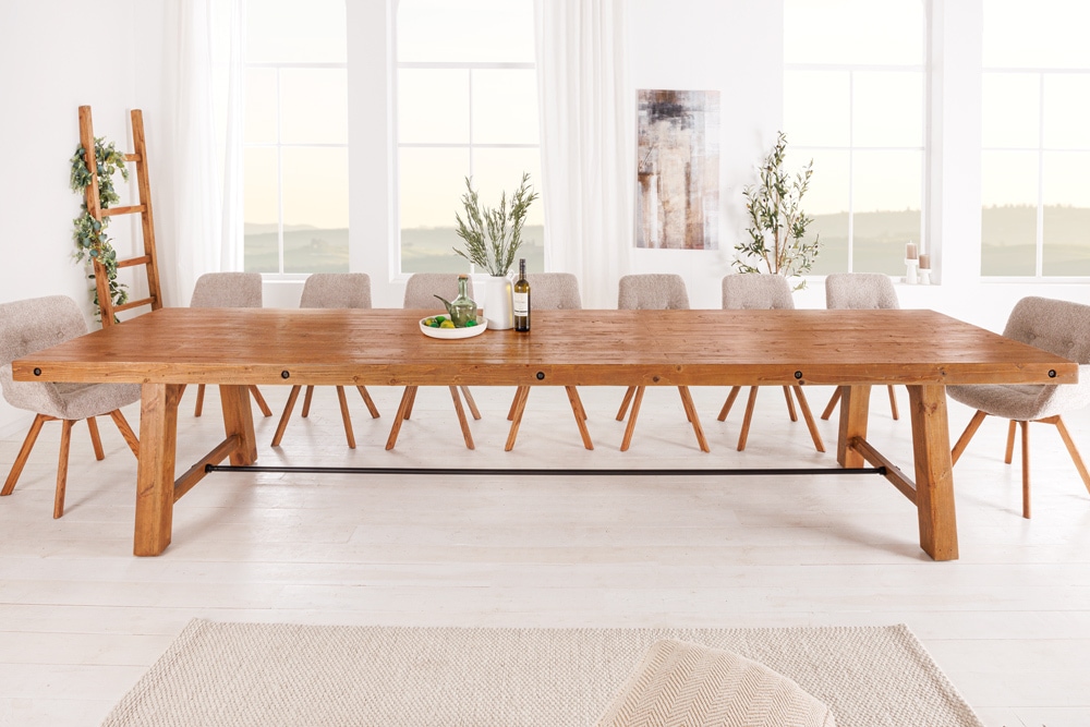 Massiver Esstisch FINCA 300cm vintage braun Pinienholz Bohlenoptik