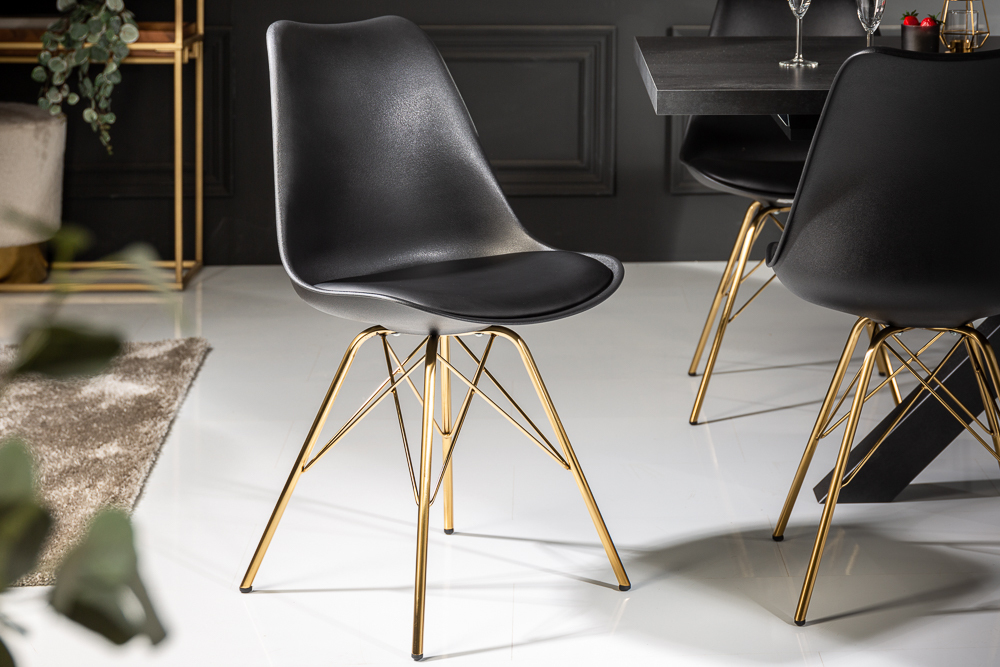 Design Stuhl SCANDINAVIA MEISTERSTÜCK schwarz goldene Beine Design Stuhl SCANDINAVIA MEISTERSTÜCK schwarz goldene Beine