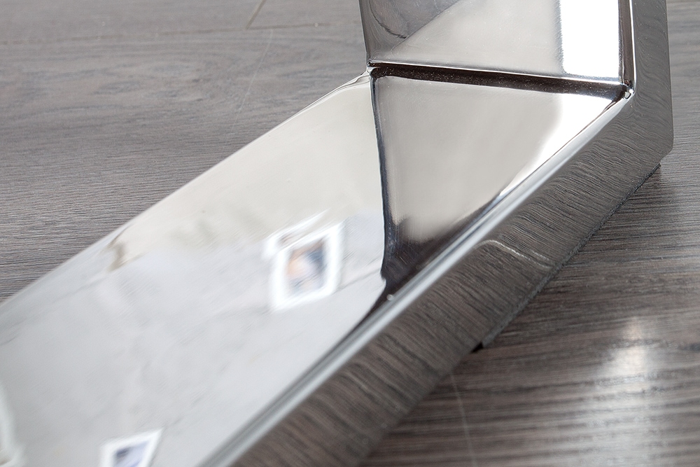 Eindrucksvoller Couchtisch BARRACUDA 110cm antik Teakholz mit Kufengestell und Glas