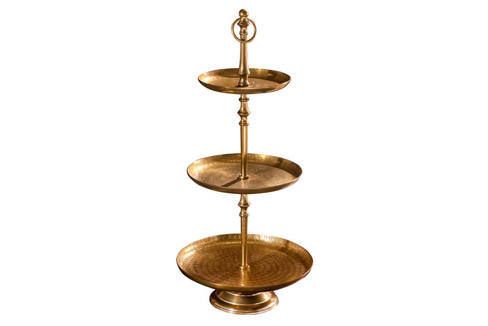 Design Etagere ORIENT 65cm gold im Wild Hammerschlag mit drei Etagen