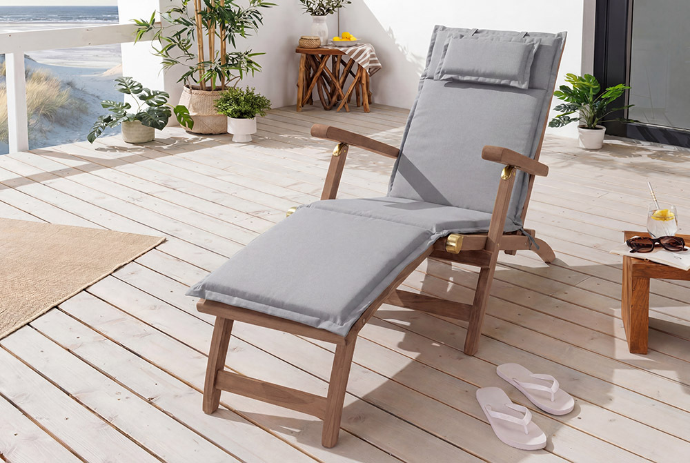 Massive Gartenliege EMPIRE TEAK 175cm natur Teakholz Deckchair verstellbar