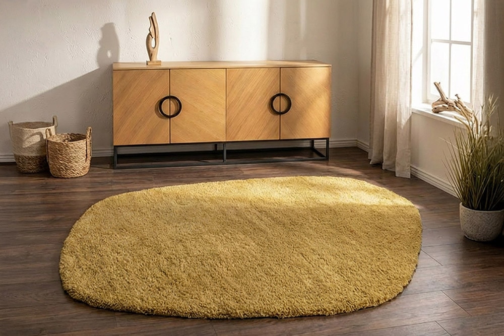 Design Teppich ORGANIC 180x120cm senfgelb Hochflor Indoor-Teppich organische Form