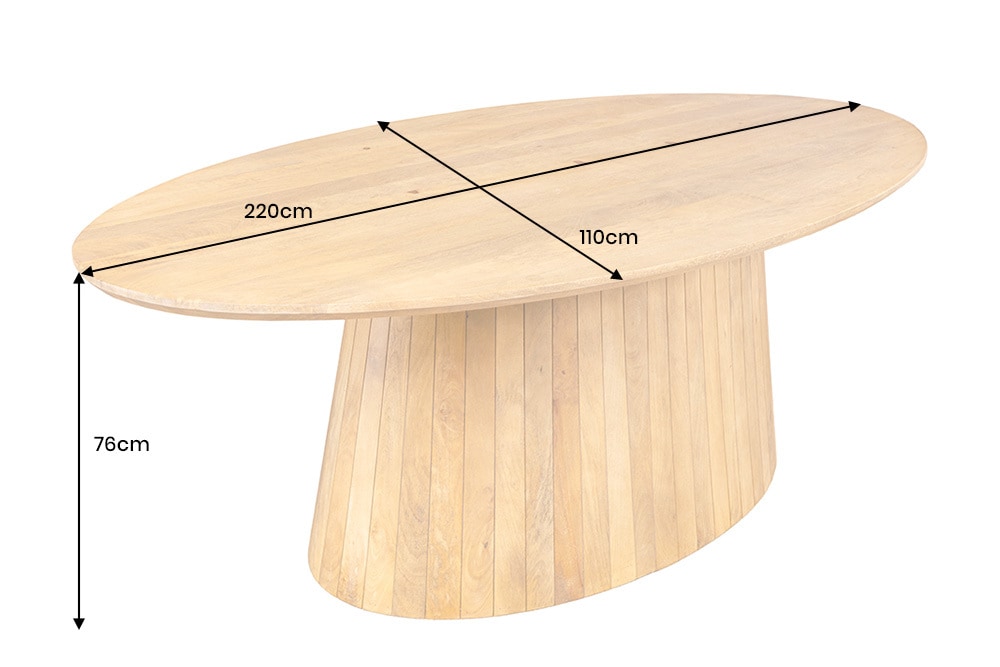 Ovaler Esstisch ART DECO 220cm beige massives Mangoholz cream finish mit Säulenfuß