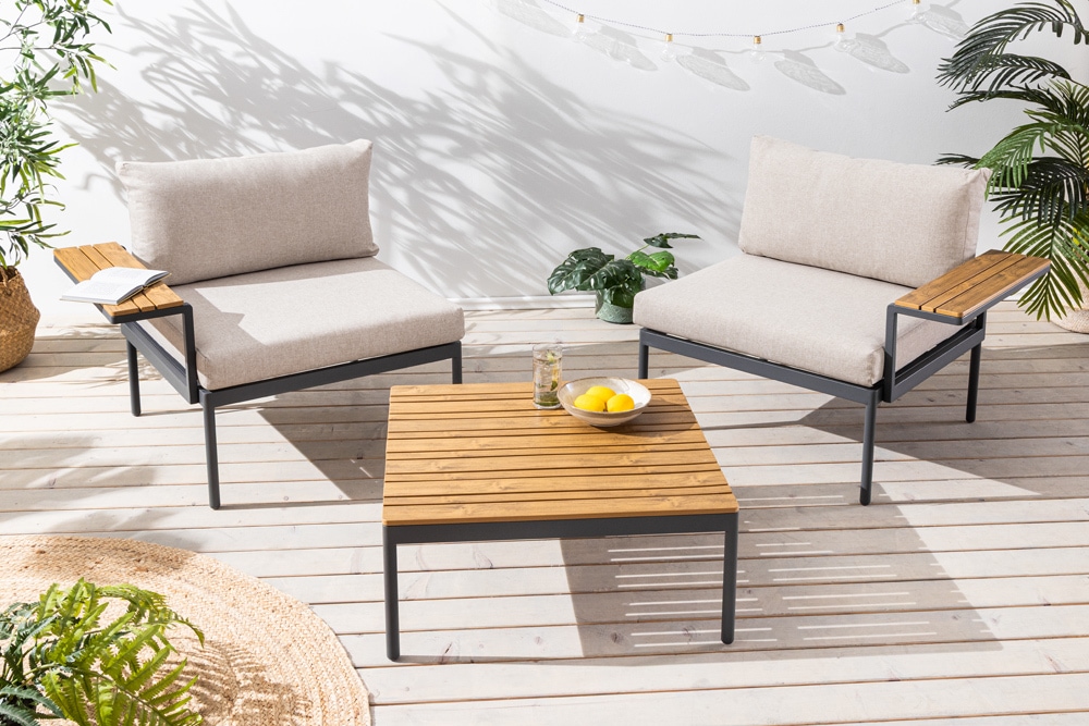Outdoor Lounge Sitzgruppe MOBILE MODULAR 240cm anthrazit greige inkl. Kissen