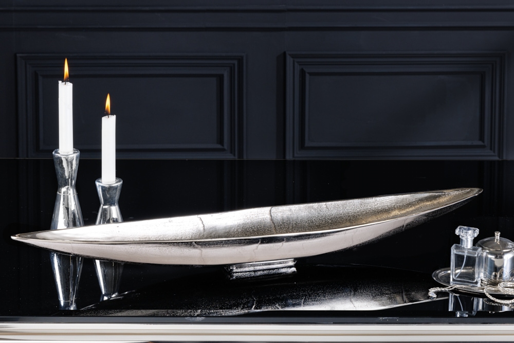 Deko Schale SILVER LEAF 80cm silber handmade Aluminium