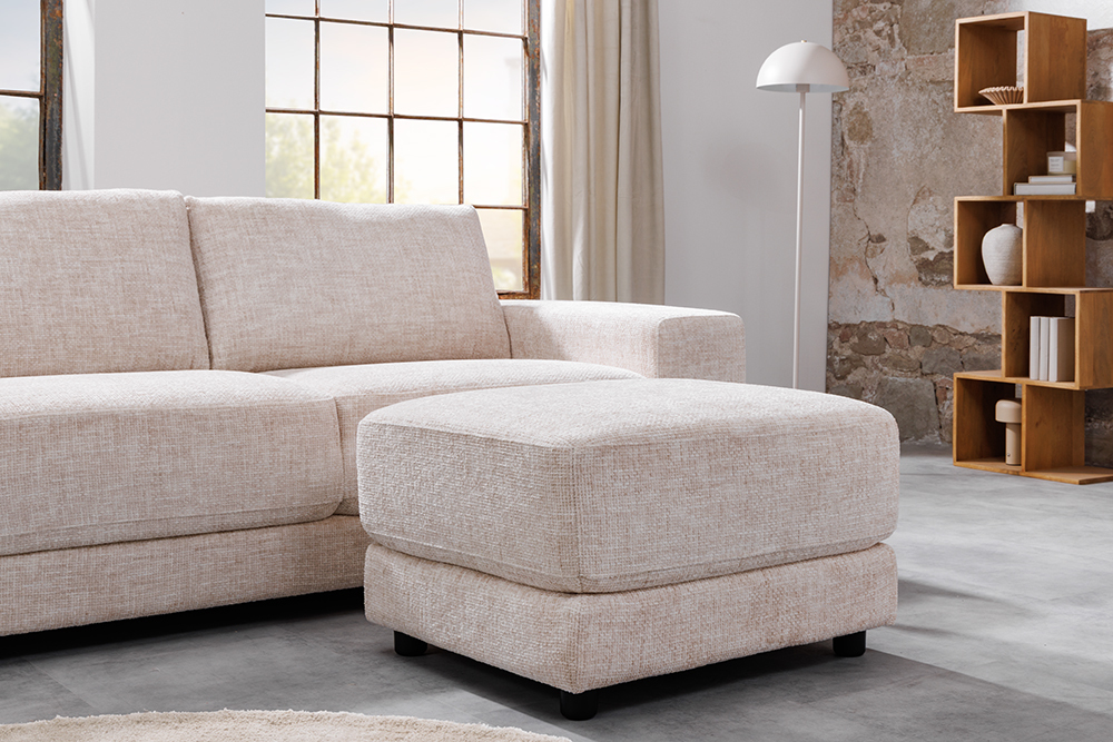 Moderner Hocker LOFT 75cm champagner beige Chenille Nosagfederung Taschenfederkern
