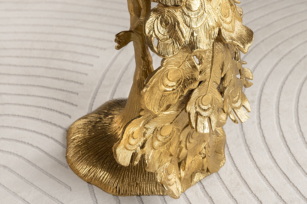 Runder Beistelltisch WILDLIFE PEACOCK 75cm gold antik weiß Metall Marmor Pfauen-Skulptur