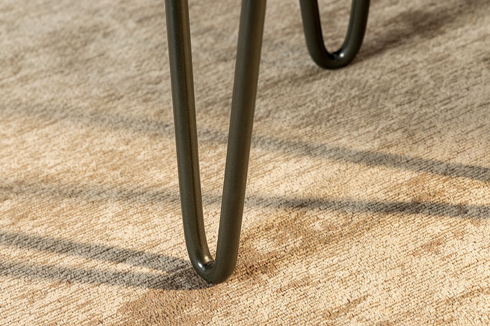 Runder Beistelltisch GOA 45cm grau Akazie Massivholz Baumscheibe Hairpin Legs Metall
