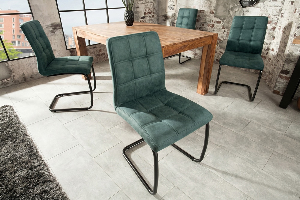 Design Freischwinger Stuhl MODENA vintage petrol Microfaser mit Ziersteppung