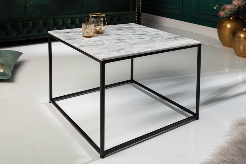 Eleganter Couchtisch ELEMENTS 50cm weiß mit polierter Marmor-Platte