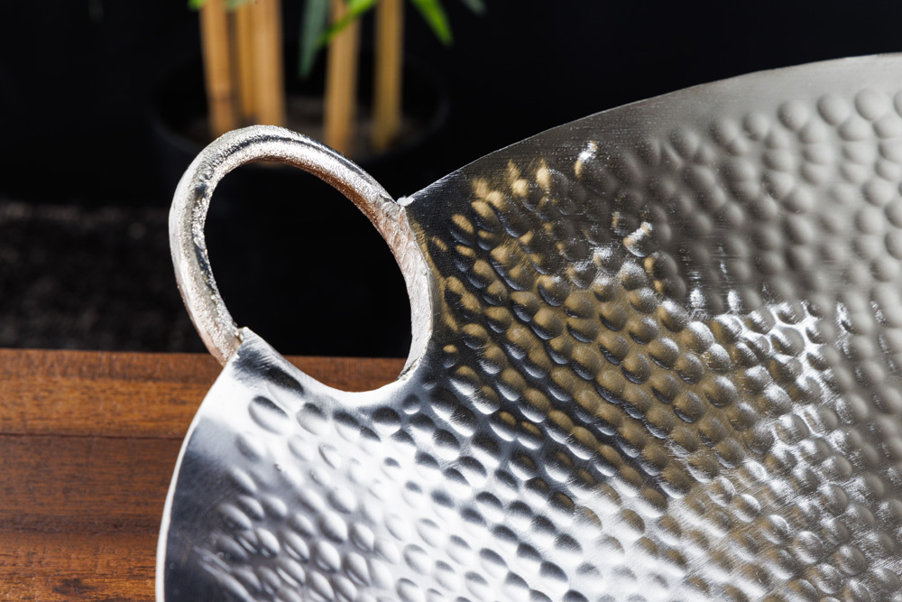 Handgearbeitete Deko Schale ORIENT 55cm silber Metall Hammerschlag Design