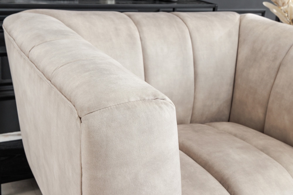 Retro Sessel NOBLESSE 105cm champagner beige Samt mit Ziersteppung