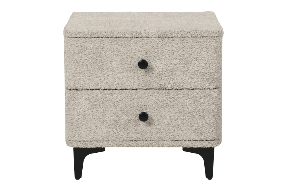 Moderner Nachttisch ART DECO 45cm greige Bouclé mit Schubladen schwarz Metall
