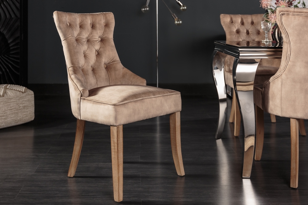 Eleganter Stuhl CASTLE cappuccino Samt Landhausstil mit Komfortgriff