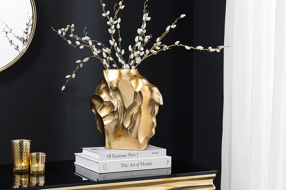 Handgefertigte Vase LIQUID 30cm gold Metall Hammerschlag Design