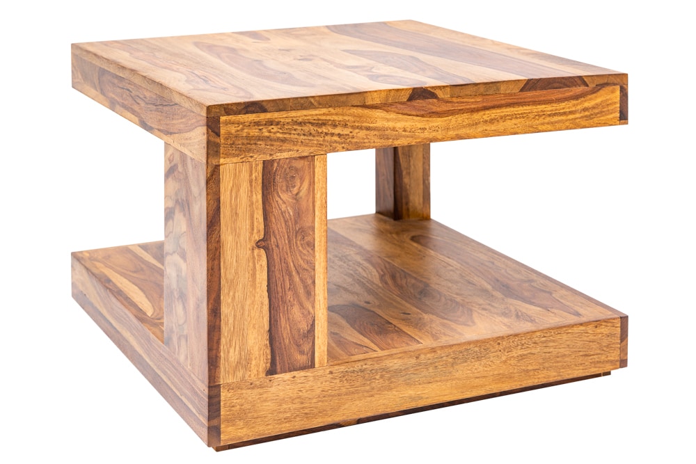 Design Couchtisch GIANT 60cm braun Sheesham Massivholz stone finish mit Ablage