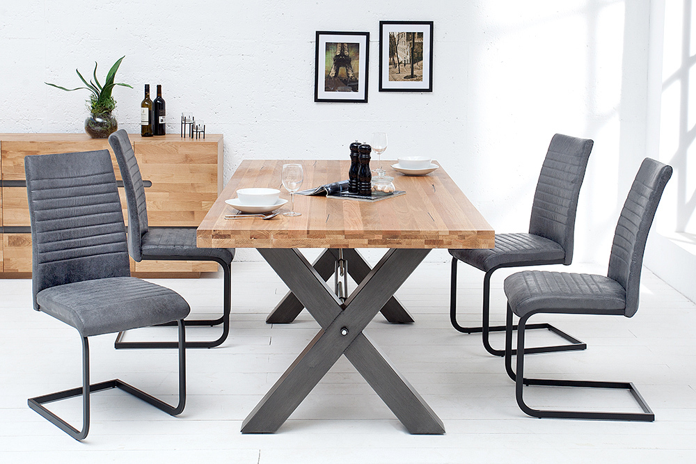 Industrial Freischwinger Stuhl APARTMENT antik grau mit Metallgestell