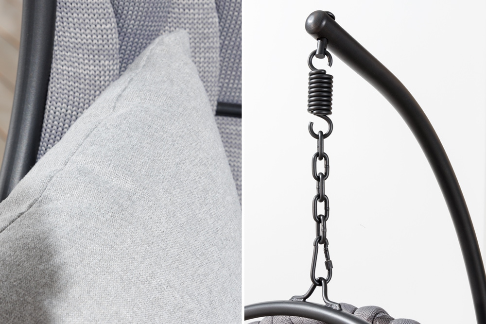 In- und Outdoor Hängesessel ROPE anthrazit grau mit Gestell wetterfest inkl. Kissen