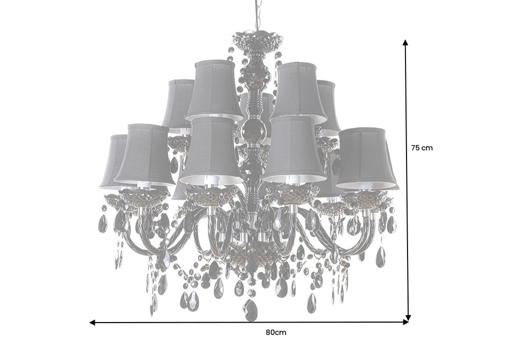Design Kronleuchter BLACK CRYSTAL XL 80cm schwarz Acryl 15-armig Lüster mit Schirmen
