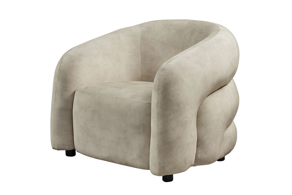 Moderner Design Sessel VOGUE 95cm beige Samt mit Armlehnen und Nosagfederung