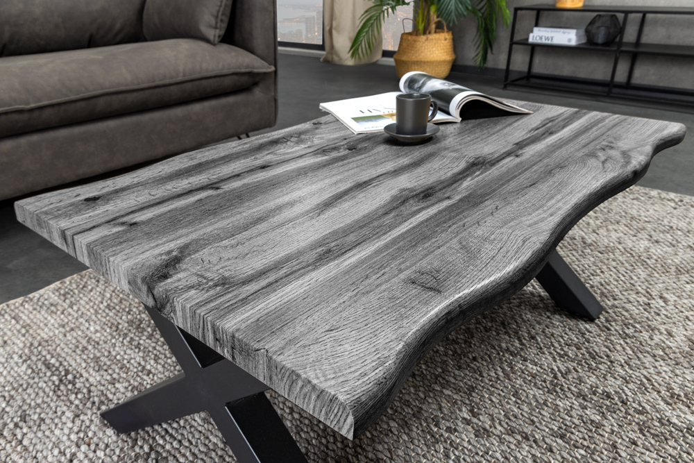 Industrial Couchtisch WILD 90cm grau Wildeichen-Design schwarz Metall Baumkante » Jetzt kaufen