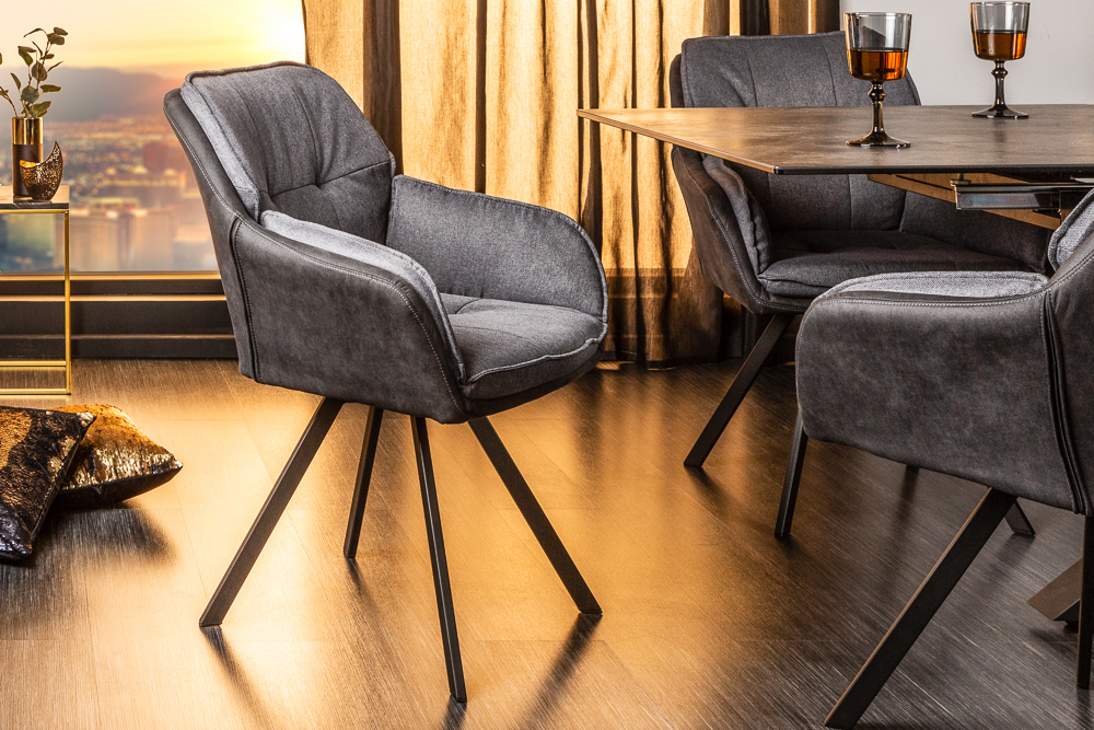Drehbarer Design Stuhl MR. LOUNGER anthrazit grau Microfaser Flachgewebe mit Armlehne
