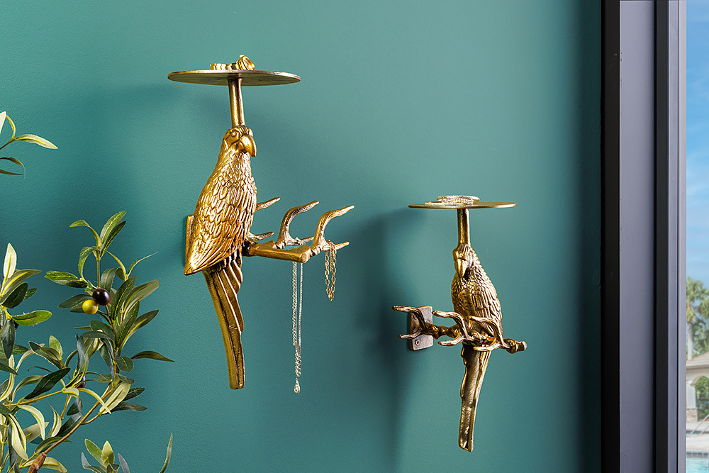 2er Set Wandgarderobe WILDLIFE BIRDS 45cm gold Metall Hammerschlag Design handmade