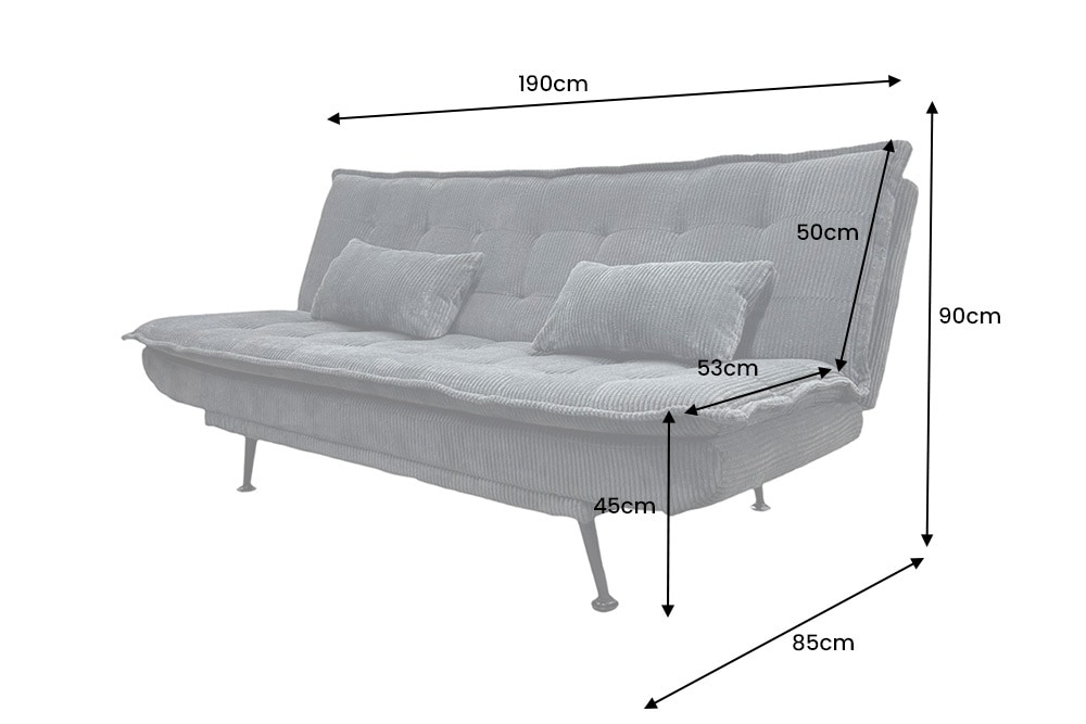 Modernes Schlafsofa JAZZ 190cm grau Cord 3-Sitzer Couch