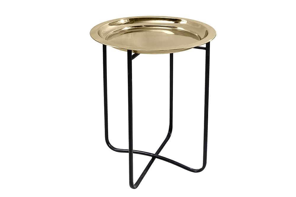 Runder Beistelltisch CASABLANCA 50cm messing gold schwarz Tablett abnehmbar klappbar