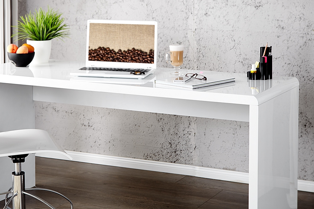 Design Schreibtisch FAST TRADE 140cm weiß Hochglanz Bürotisch
