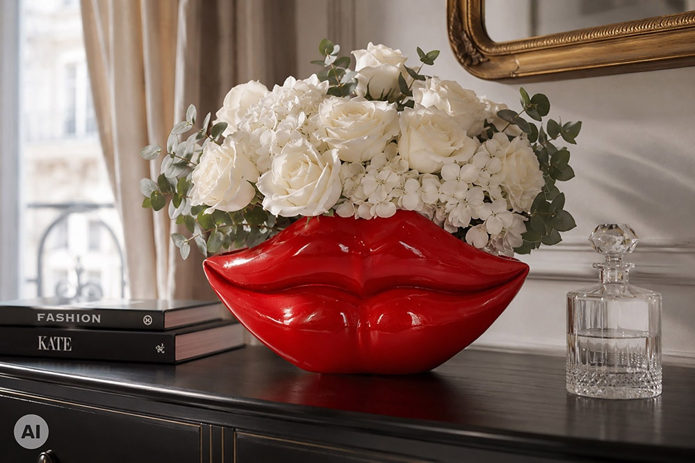 Extravagante Deko-Vase LIP 40cm rot handmade Hochglanz
